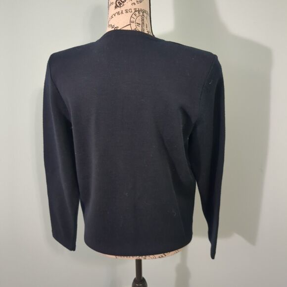 Theo Miles Sweater Jacket Women's Long Sleeve Black Bedazzled Wool Blend small - Picture 2 of 7